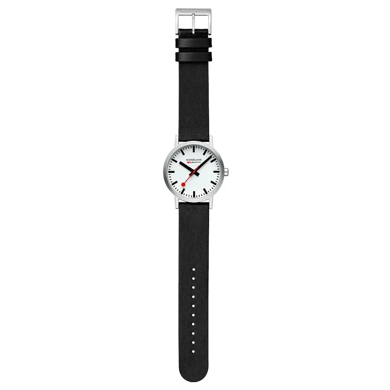 Mondaine Classic A660.30360.16SBBV Herrenuhr Schwarz • Veganes Traubenleder • Schweizer Quarzwerk
