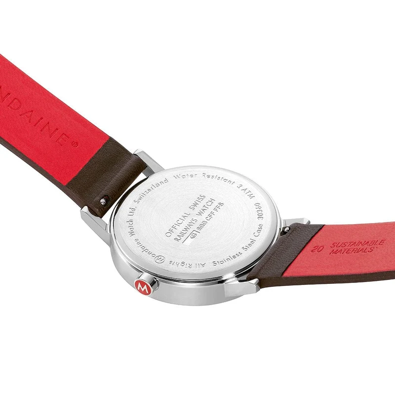 Mondaine Classic A660.30360.11SBGV Herrenuhr Braun • Veganes Traubenleder • Schweizer Quarzwerk