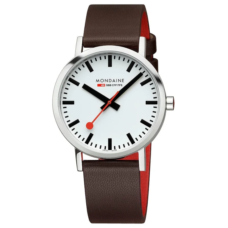 Mondaine Classic A660.30360.11SBGV Herrenuhr Braun • Veganes Traubenleder • Schweizer Quarzwerk