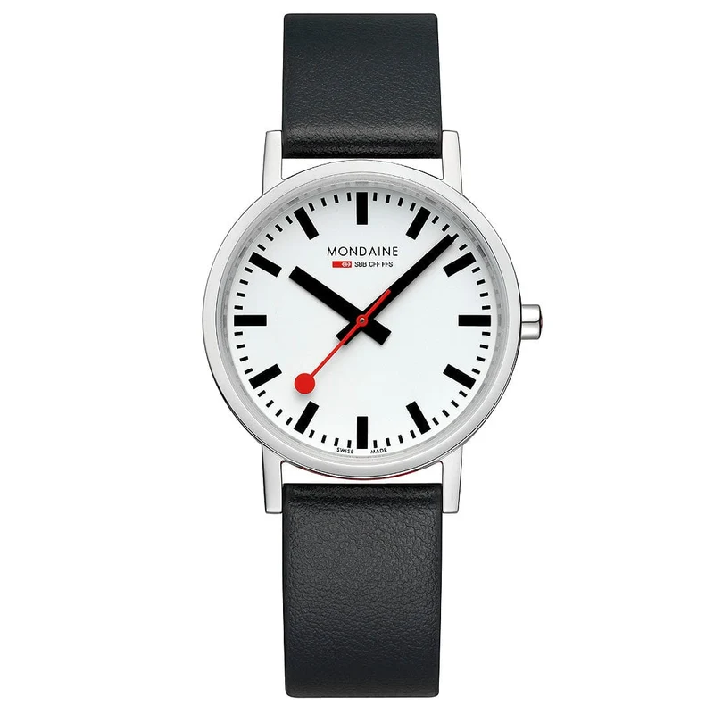 Mondaine Classic A660.30314.16SBBV Damen Armbanduhr Schwarz • Veganes Traubenleder • Schweizer Quarzwerk