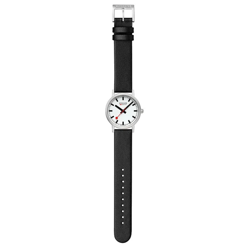 Mondaine Classic A660.30314.16SBBV Damen Armbanduhr Schwarz • Veganes Traubenleder • Schweizer Quarzwerk