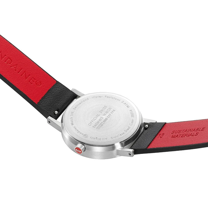 Mondaine Classic A660.30314.16OMV Damenuhr Schwarz • Veganes Traubenleder • Schweizer Quarzwerk