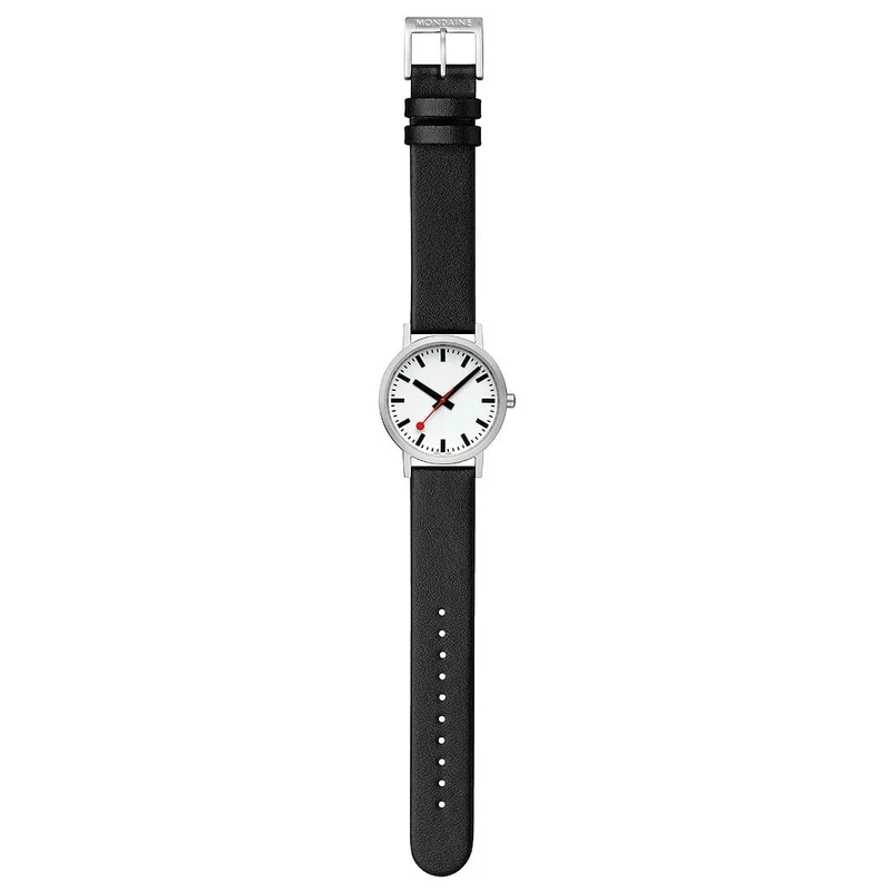 Mondaine Classic A660.30314.16OMV Damenuhr Schwarz • Veganes Traubenleder • Schweizer Quarzwerk