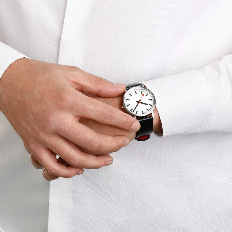 Mondaine Classic A660.30314.16OMV Damenuhr Schwarz • Veganes Traubenleder • Schweizer Quarzwerk