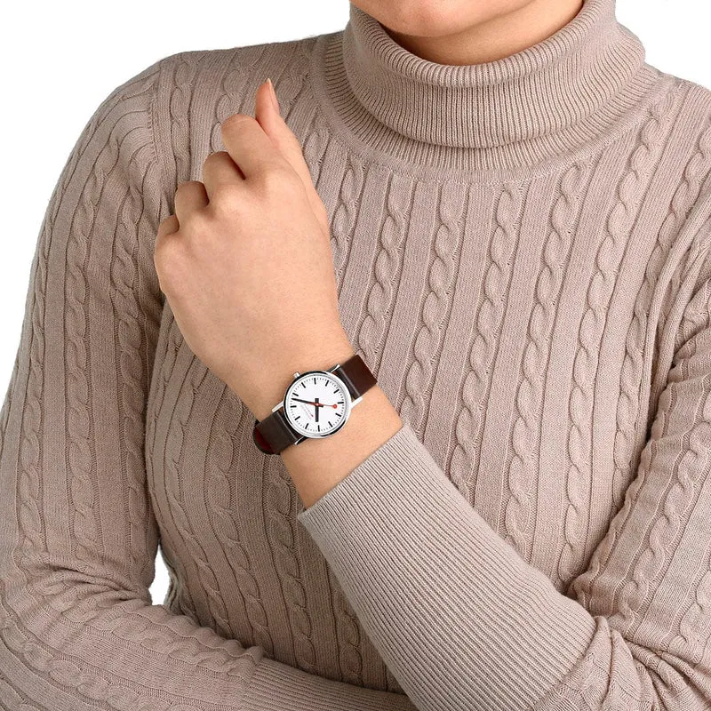 Mondaine Classic A658.30323.11SBGV Damen Armbanduhr Braun • Veganes Traubenleder • Schweizer Quarzwerk