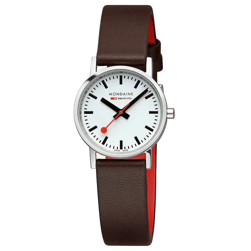 Mondaine Classic A658.30323.11SBGV Damen Armbanduhr Braun • Veganes Traubenleder • Schweizer Quarzwerk