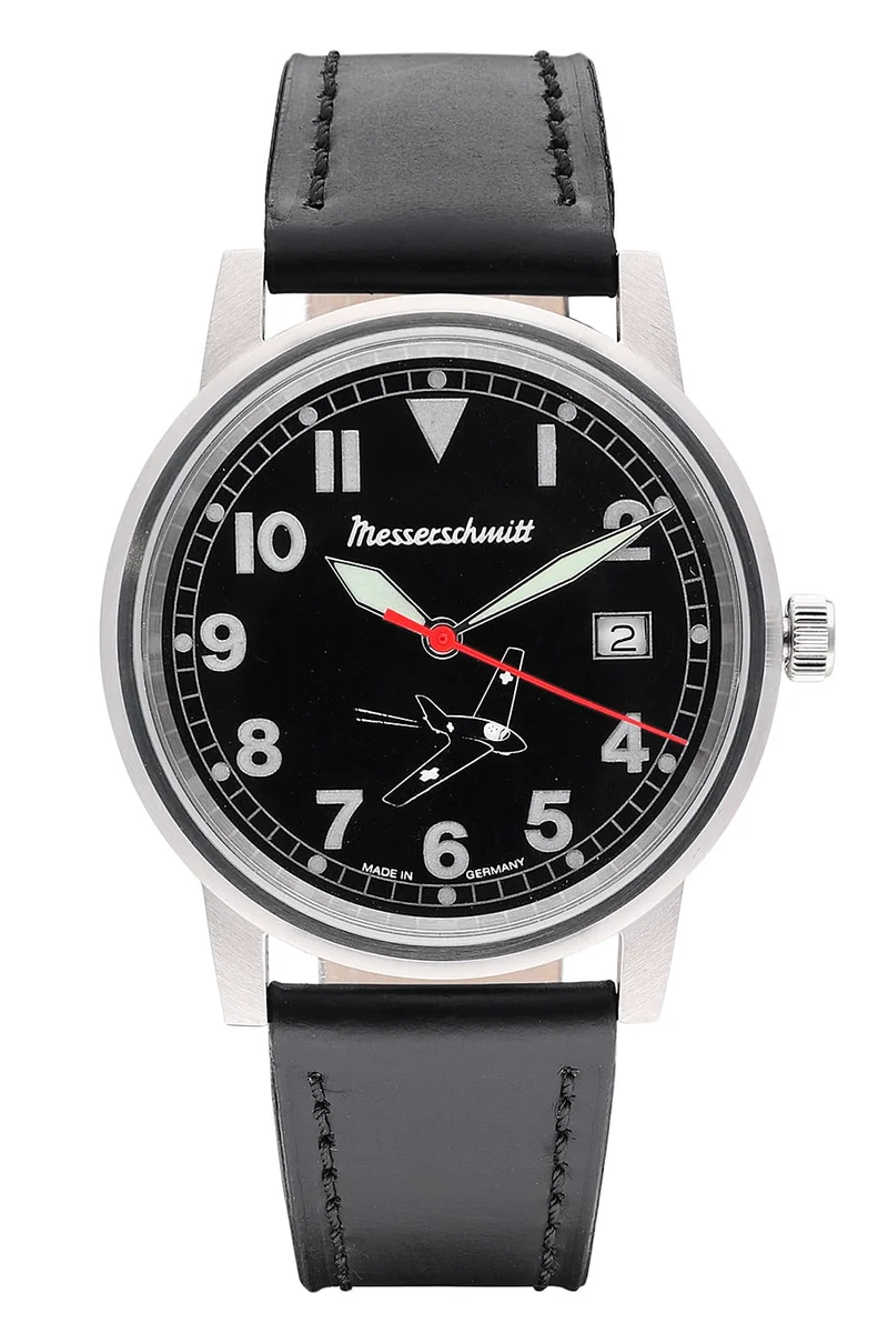 Messerschmitt Komet 163 ME163-80-6 Herren Armbanduhr Schwarz • Ronda 515 Quarzwerk • Made in Germany