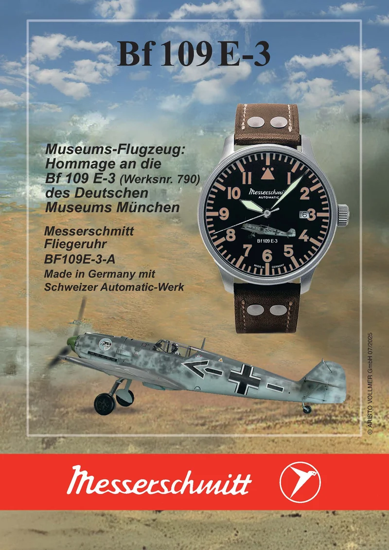 Messerschmitt BF109E-3-A Herren Pilotenuhr Braun/Schwarz • Sellita SW 200-1 Automatikwerk • Glasboden