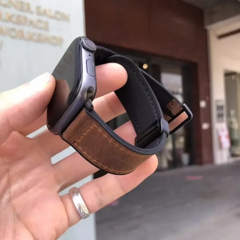 Magnetische Leren Smartwatch Band Echt Leder Verstelbare Polsband Waterbestendig Sportief Elegant Stijlvol | Sansoti