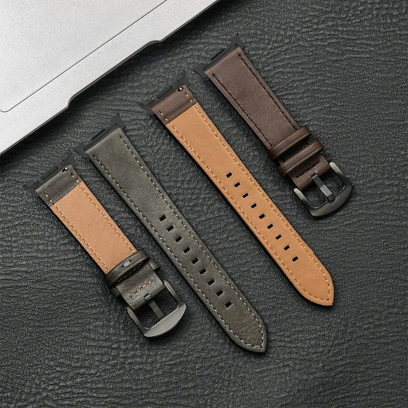 Leren Smartwatch Bandje Bruin met Metalen Gesp Verstelbaar Ademend Polsbandje voor Dagelijks Gebruik | Sansoti