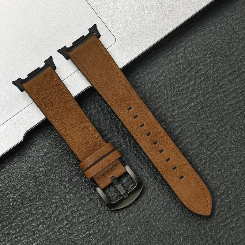 Leren Smartwatch Bandje Bruin met Metalen Gesp Verstelbaar Ademend Polsbandje voor Dagelijks Gebruik | Sansoti