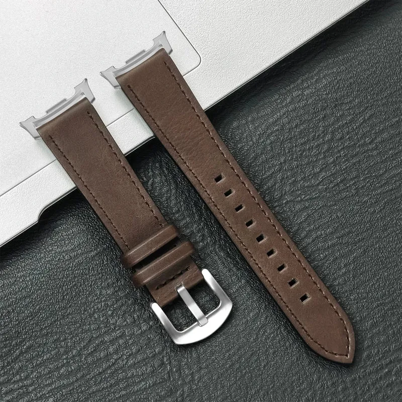 Leren Smartwatch Bandje Bruin met Metalen Gesp Verstelbaar Ademend Polsbandje voor Dagelijks Gebruik | Sansoti