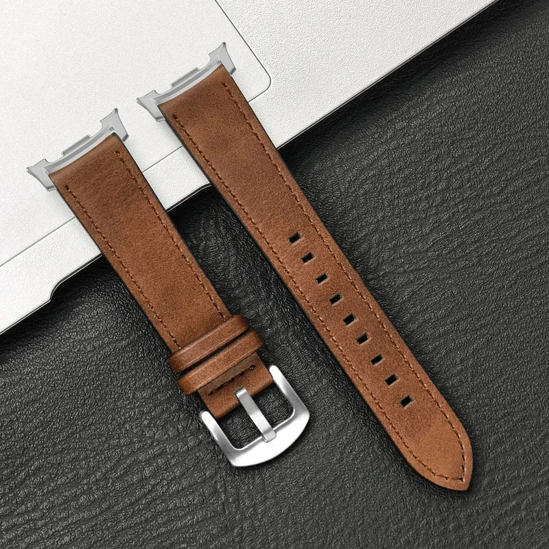 Leren Smartwatch Bandje Bruin met Metalen Gesp Verstelbaar Ademend Polsbandje voor Dagelijks Gebruik | Sansoti