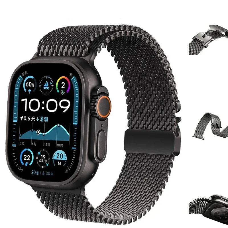 Titanium Milanese Horlogeband voor Smartwatch Zwart Grijs Verstelbaar 38-49mm Unisex Stijlvol Comfortabel | Sansoti