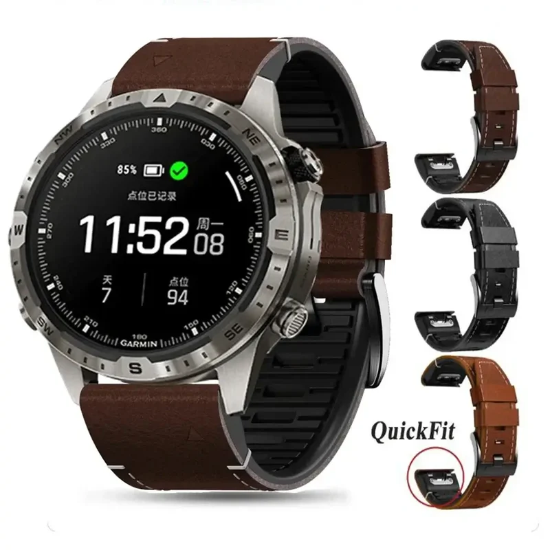 Smartwatch Bandje Leer-Siliconen Mix 22mm 26mm Waterdicht QuickFit Horlogeband Sport Dagelijks Gebruik Polsband | Sansoti