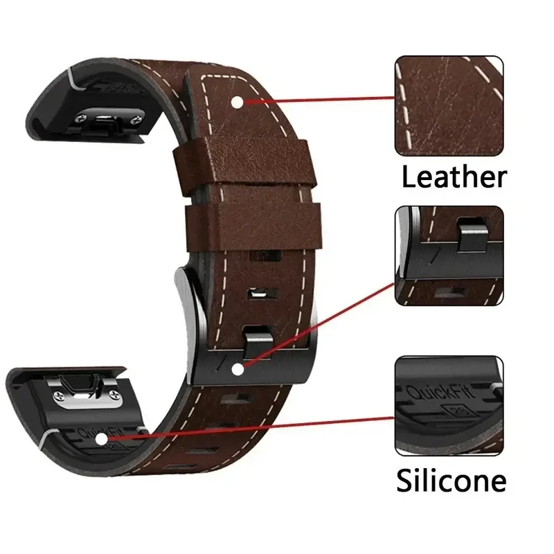 Smartwatch Bandje Leer-Siliconen Mix 22mm 26mm Waterdicht QuickFit Horlogeband Sport Dagelijks Gebruik Polsband | Sansoti