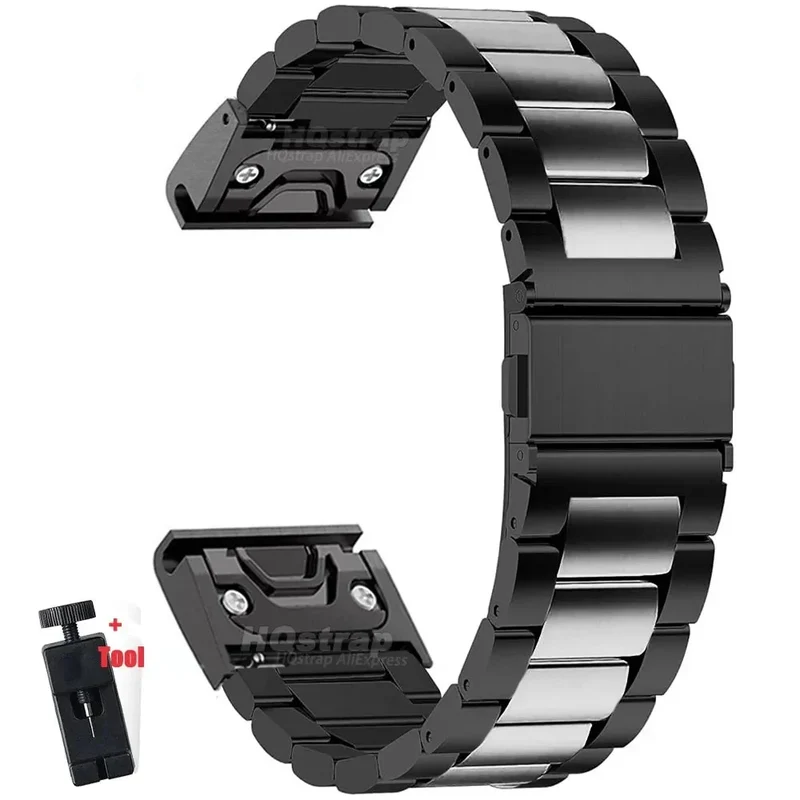 Smartwatch Armband Roestvrij Staal Verstelbaar 20-26mm Metalen Polsband Zilver Zwart Elegante Bandje | Sansoti