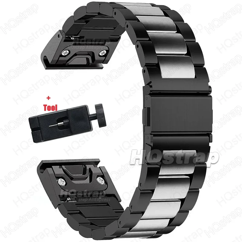 Smartwatch Armband Roestvrij Staal Verstelbaar 20-26mm Metalen Polsband Zilver Zwart Elegante Bandje | Sansoti