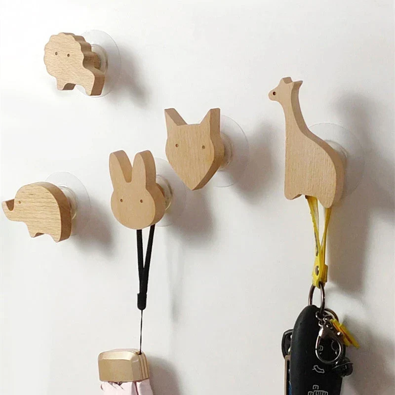 Wandhaken Hout Dieren Zelfklevend Kinderkamer Kapstokhaak Scandinavisch Design Kapstokhaakjes Muur Decoratie | Sansoti