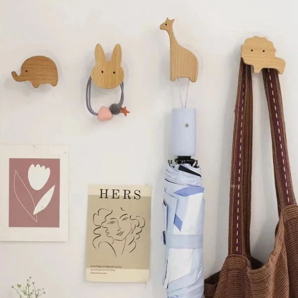 Wandhaken Hout Dieren Zelfklevend Kinderkamer Kapstokhaak Scandinavisch Design Kapstokhaakjes Muur Decoratie | Sansoti