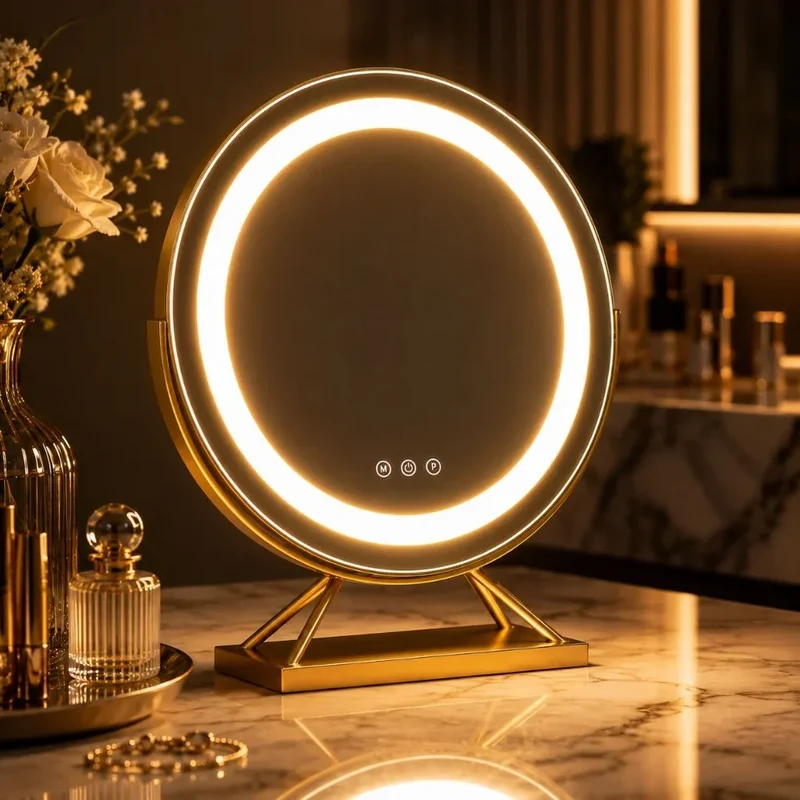 Verlichte Make-upspiegel met LED Dimbaar 15x Vergrotend 30cm Rond 3 Lichtmodi 360° Roteerbaar Tafelmodel | Sansoti