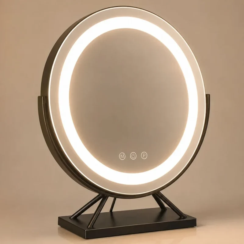 Verlichte Make-upspiegel met LED Dimbaar 15x Vergrotend 30cm Rond 3 Lichtmodi 360° Roteerbaar Tafelmodel | Sansoti