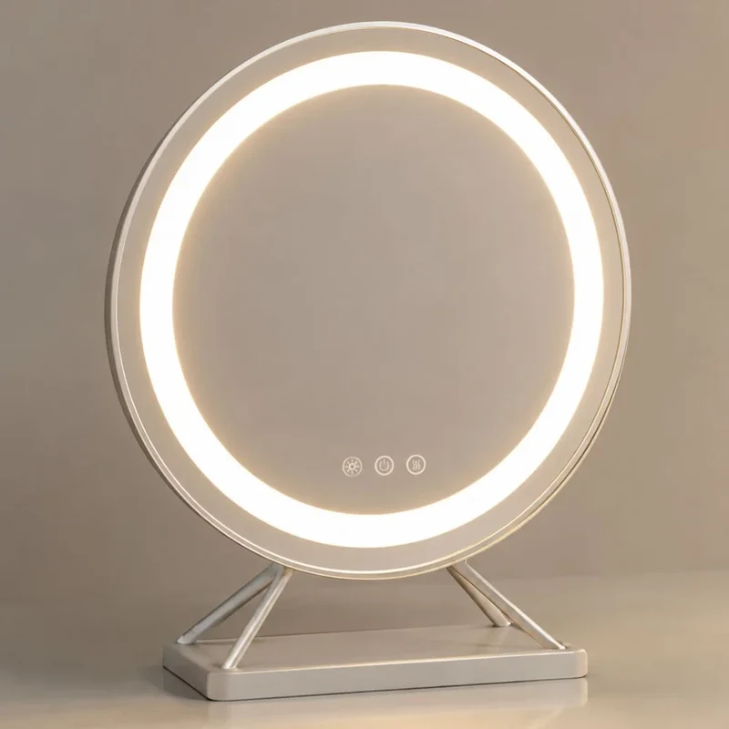 Verlichte Make-upspiegel met LED Dimbaar 15x Vergrotend 30cm Rond 3 Lichtmodi 360° Roteerbaar Tafelmodel | Sansoti