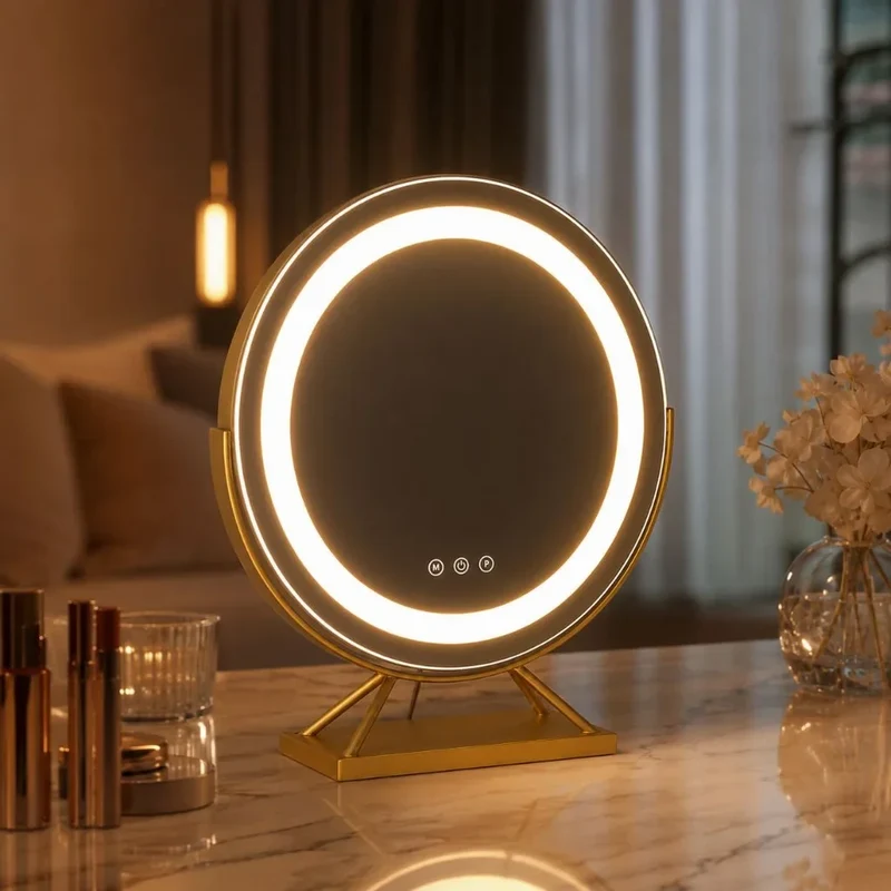 Verlichte Make-upspiegel met LED Dimbaar 15x Vergrotend 30cm Rond 3 Lichtmodi 360° Roteerbaar Tafelmodel | Sansoti