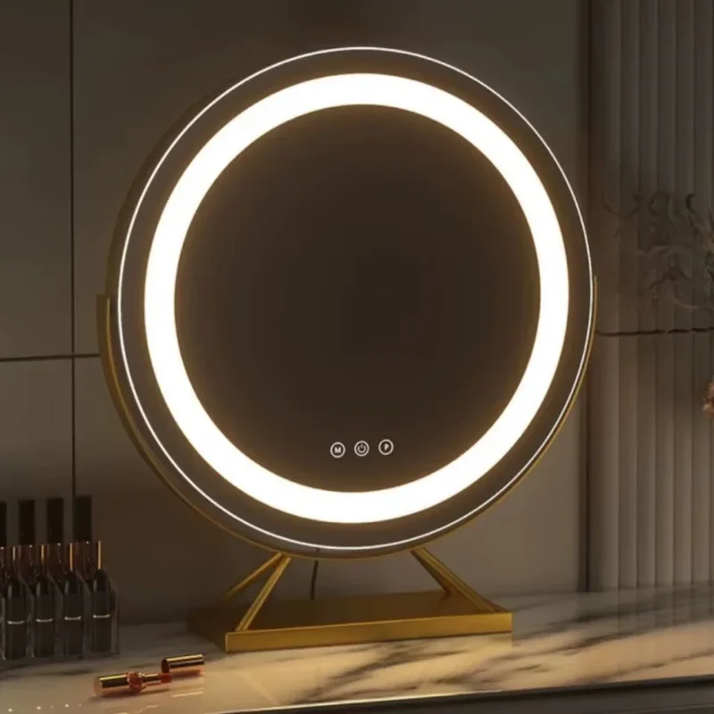 Verlichte Make-upspiegel met LED Dimbaar 15x Vergrotend 30cm Rond 3 Lichtmodi 360° Roteerbaar Tafelmodel | Sansoti