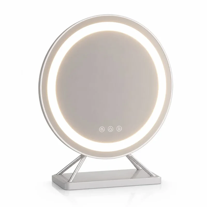 Verlichte Make-upspiegel met LED Dimbaar 15x Vergrotend 30cm Rond 3 Lichtmodi 360° Roteerbaar Tafelmodel | Sansoti