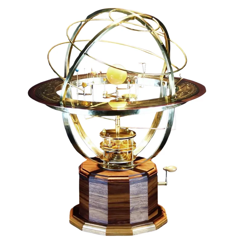 Mechanisch Zonnestelsel Model Messing Halfedelstenen 9 Planeten 28 Manen Eikenhouten Basis Bewegend Decoratief | Sansoti