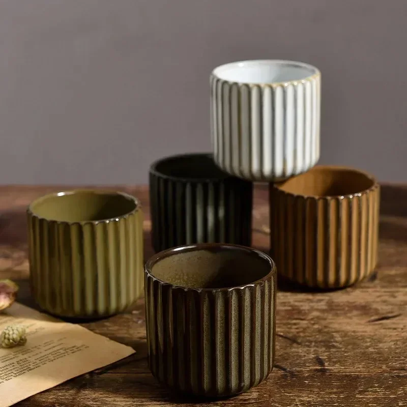 Japandi Theekop Keramiek Gestreept Retro Japanse Stijl Koffiemok Sake Kopje Porseleinen Theekopje Wijnmok Huishouden Middagthee | Sansoti