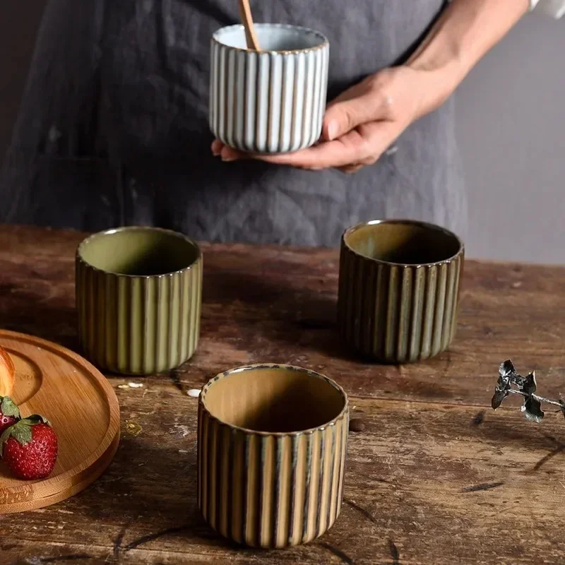Japandi Theekop Keramiek Gestreept Retro Japanse Stijl Koffiemok Sake Kopje Porseleinen Theekopje Wijnmok Huishouden Middagthee | Sansoti
