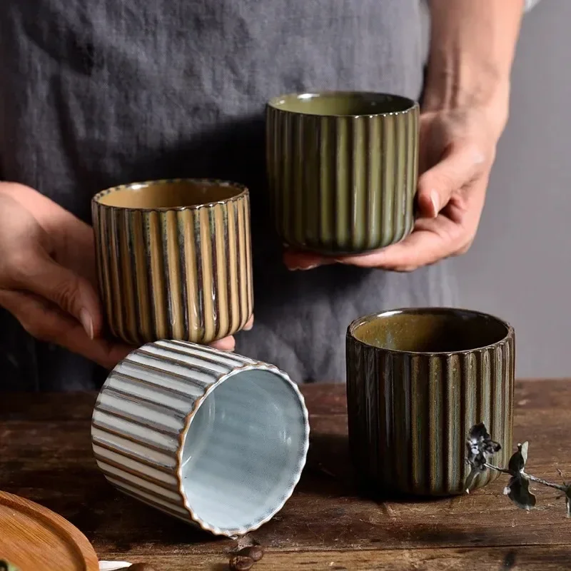 Japandi Theekop Keramiek Gestreept Retro Japanse Stijl Koffiemok Sake Kopje Porseleinen Theekopje Wijnmok Huishouden Middagthee | Sansoti