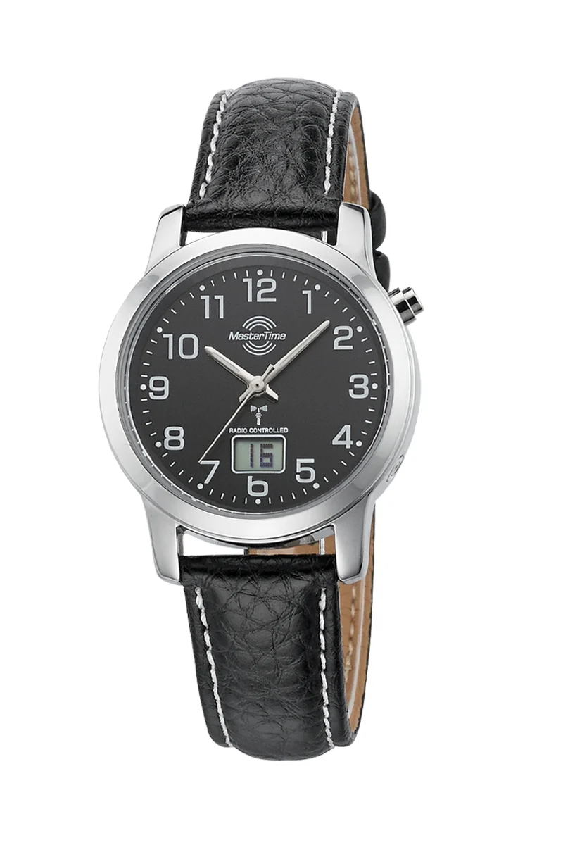 Master Time Basic MTLA-10577-24L Damen Armbanduhr Schwarz • Funkuhr mit Datum • Mineralglas