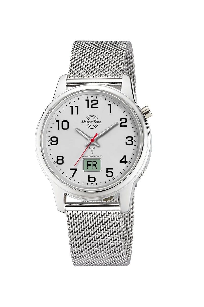 Master Time Lady Line MTLA-101001-42M Damenuhr Silber • Funk-Automatikzeit • Milanaise-Edelstahlband