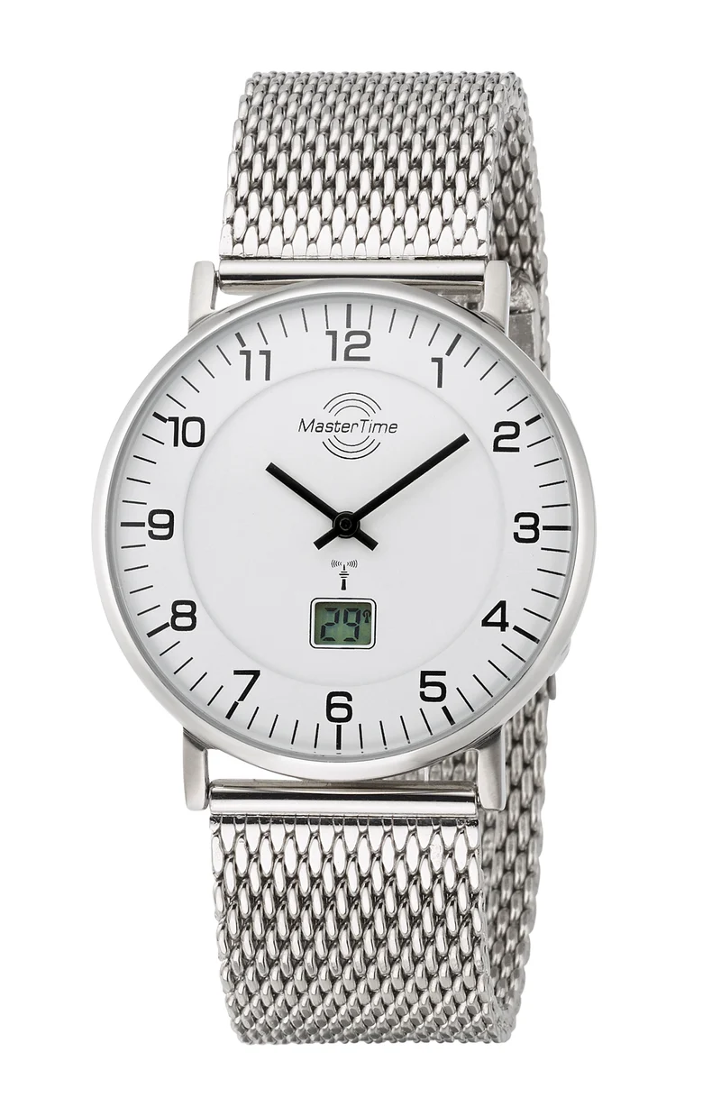 Master Time Advanced MTGS-10558-12M Herrenuhr Silber • Funkuhr mit Datumsanzeige • Mineralglas