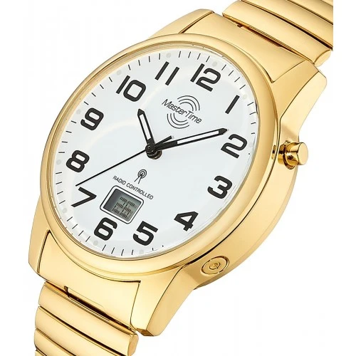 Master Time Super Power MTGA-10946-12Z Herren Armbanduhr Goldfarben • Funkuhrwerk • Leuchtzeiger & Leuchtziffern