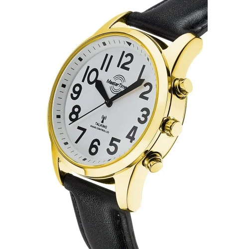 Master Time Sprechende Uhr MTGA-10940-12L Herren Armbanduhr Goldfarben/Schwarz • Sprachansage auf Knopfdruck • Funkgesteuerte Zeitumstellung