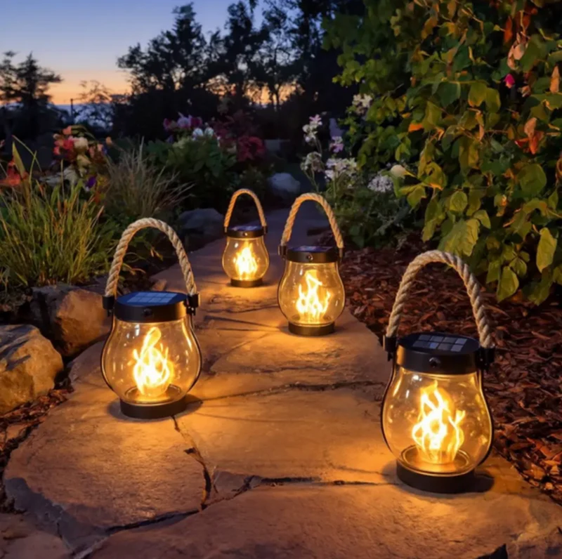Solar Tuinlantaarn LED met Vlameffect Sfeerverlichting Waterbestendig Tuinlamp voor Terras Balkon & Tuin | Sansoti