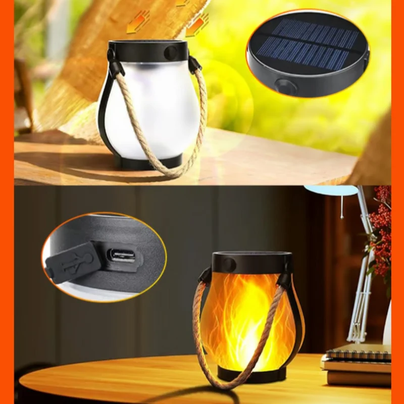 Solar Tuinlantaarn LED met Vlameffect Sfeerverlichting Waterbestendig Tuinlamp voor Terras Balkon & Tuin | Sansoti