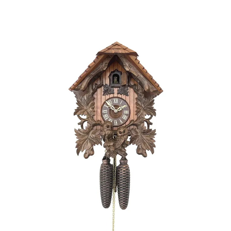 Rombach & Haas TRADITION 3460-N Wanduhr Holz (dunkel) • Mechanisches 8-Tage-Werk • Handgeschnitzte Eulenuhr