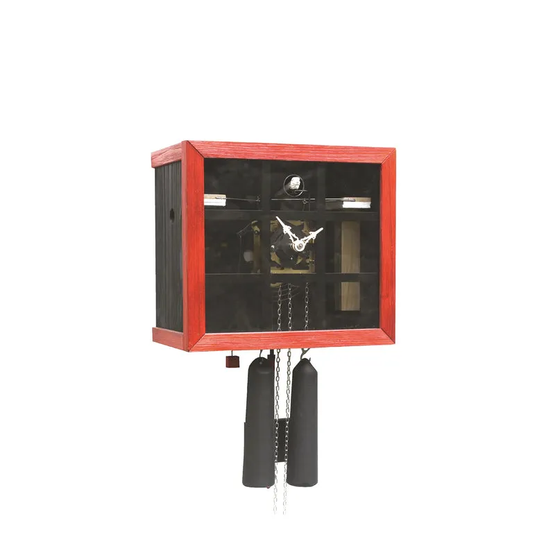 Rombach & Haas Einblick FV35-2/3 Wanduhr Rot/Schwarz • Mechanisches 8-Tage-Laufwerk • Sicht in die Mechanik