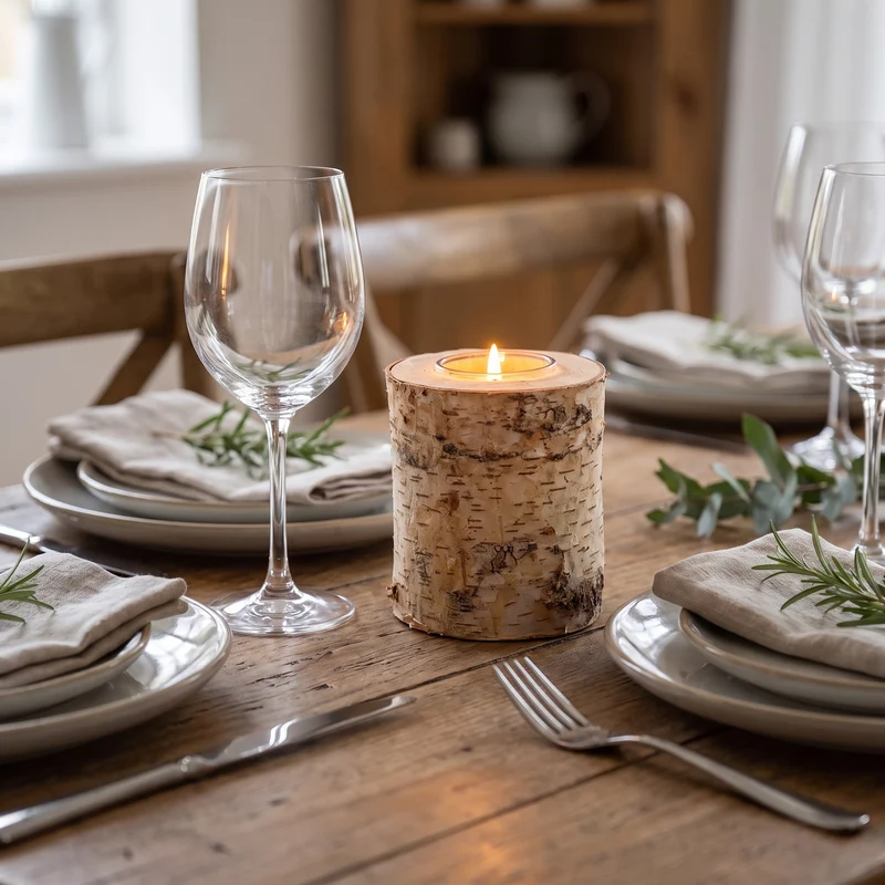 Waxinelichthouder Hout Eettafel Berkenhout met Borosilicaat Glazen Inzet 5 10 15 en 20 cm Handgemaakt Rustiek | Sansoti