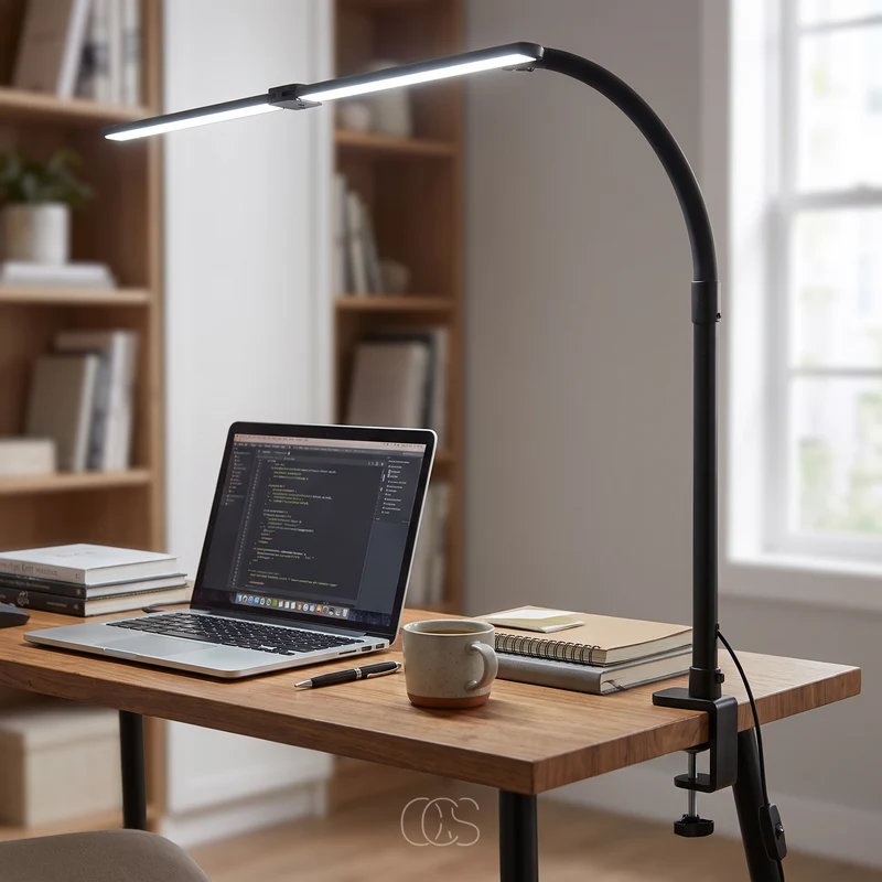 Bureaulamp met Klem Zwanenhals 80 cm Arm Hoogte 97,5 cm Dimbaar LED 18W 1200 Lumen Kabel 205 cm Zwart | Sansoti