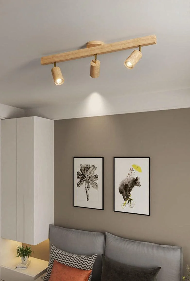 Houten Plafondspot Massief Hout Verstelbaar Wit Eik Noten Woonkamer Slaapkamer Opbouwspot Railspot Scandinavisch Japandi | Sansoti