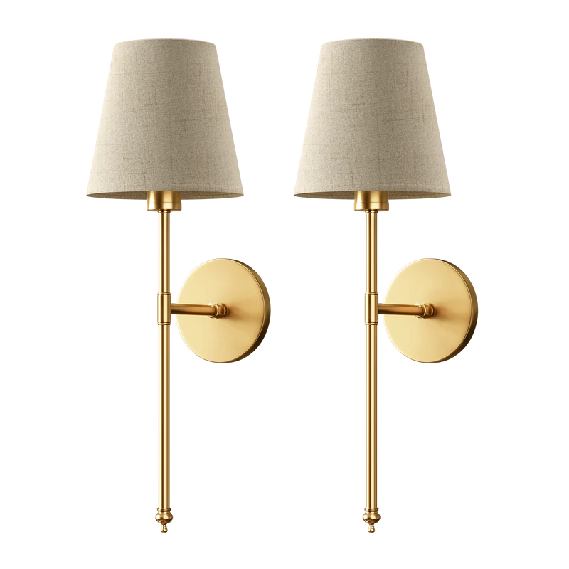 Wandlamp Goud Linnen Kap Set 2 Draadloos Afstandsbediening Dimbaar RGB Slaapkamer Woonkamer | Sansoti