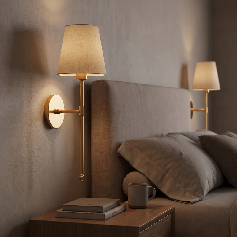 Draadloze Wandlamp Slaapkamer Set 2 Oplaadbaar Goud Zwart Zilver Linnen Kap 51,5 cm Dimbaar RGB Wandmontage | Sansoti