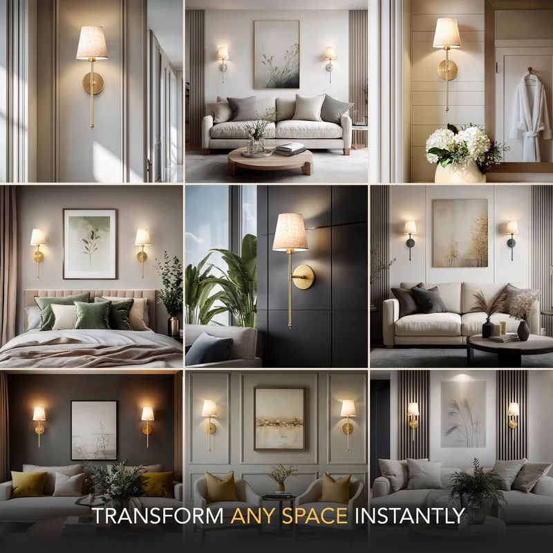 Wandlamp Goud Linnen Kap Set 2 Draadloos Afstandsbediening Dimbaar RGB Slaapkamer Woonkamer | Sansoti