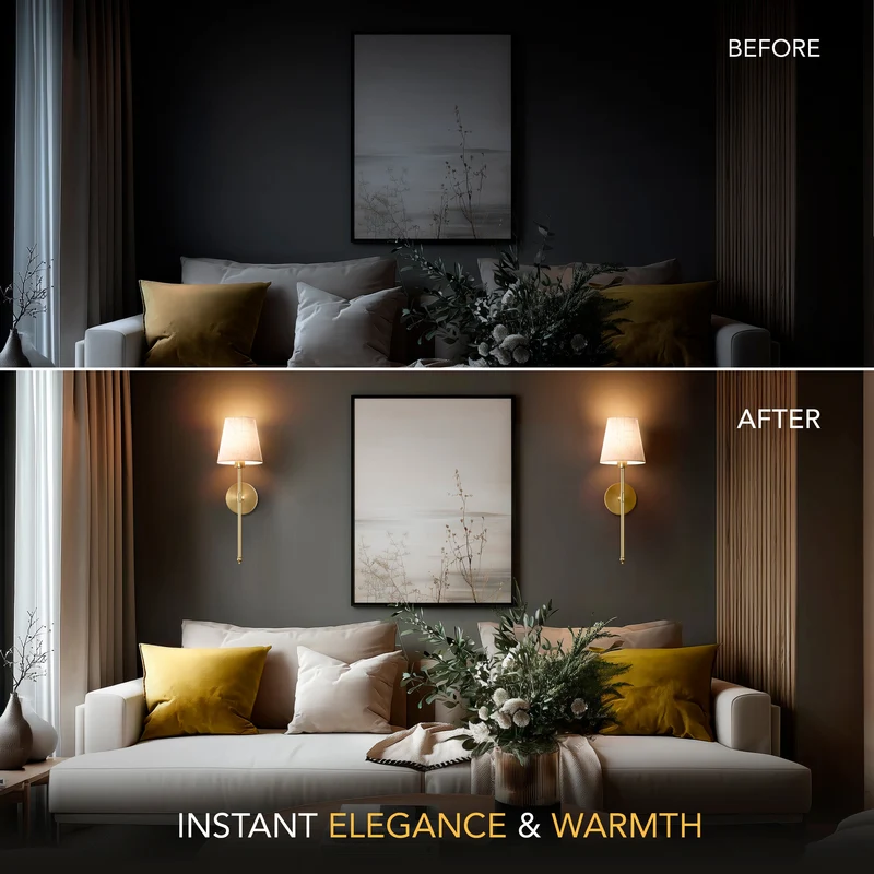 Wandlamp Goud Linnen Kap Set 2 Draadloos Afstandsbediening Dimbaar RGB Slaapkamer Woonkamer | Sansoti